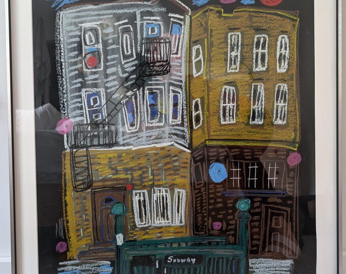 Original Framed Work Brooklyn Drawing & Painting -  Our Subway Stop