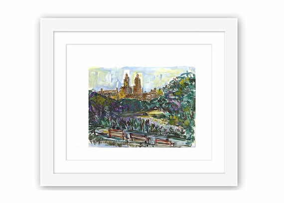 Print and Framed - Print Central Park, New York City Watercolor and Gouache Painting, NYC Illustration