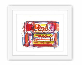 Washington Ben's Chili Bowl - Print and Framed - DC Mixed Media Watercolor Illustration Urban Art Sketch