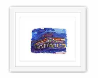 Print and Framed - Tick Tock Diner New Jersey - Illustration Watercolor City