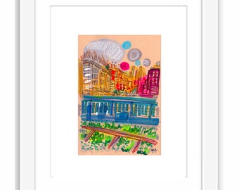 The 7 Train in Queens - Printed and Framed - New York City Watercolor Illustration