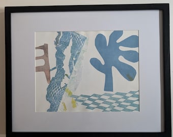 Original Framed Monotype Print  - Blue Tree - Original Printmaking works
