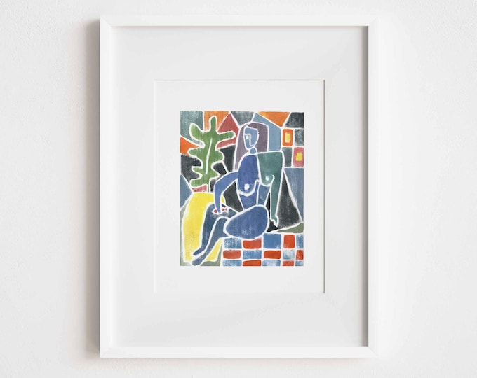 Woman of Fish - Print and Framed -  Abstract Illustration Figurative Woman in Shapes