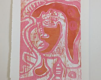 The Generative Selfie - 9/10 -  Printmaking Abstract Face Paper Original Art on Paper