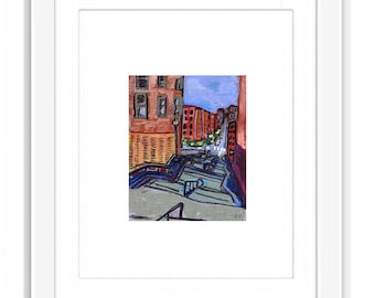 Hudson Heights 187th Steps Washington Heights - Printed and Framed - New York City Watercolor Illustration Painting Urban Sketch