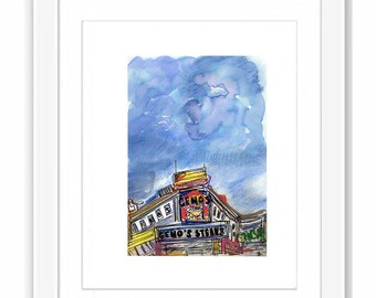 Print and Framed - Print Geno's Cheesesteak's in Philadelphia - Illustration Watercolor and Gouache Painting Illustration