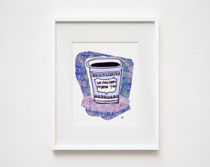 NYC Coffee Cup Art Print: Whimsical Retro New York City