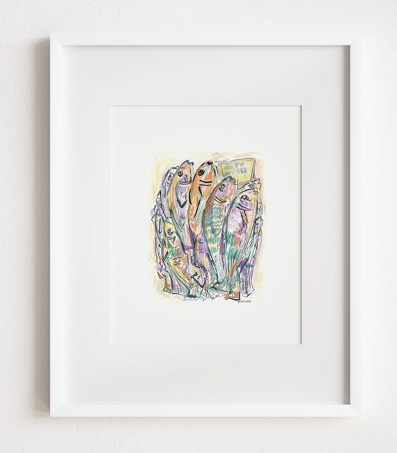 11 x 14 Watercolor Fish in a Fish Market in New York City's Chinatown