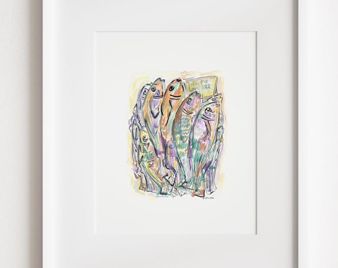 Chinatown Fish Market Watercolor Art Print: New York City