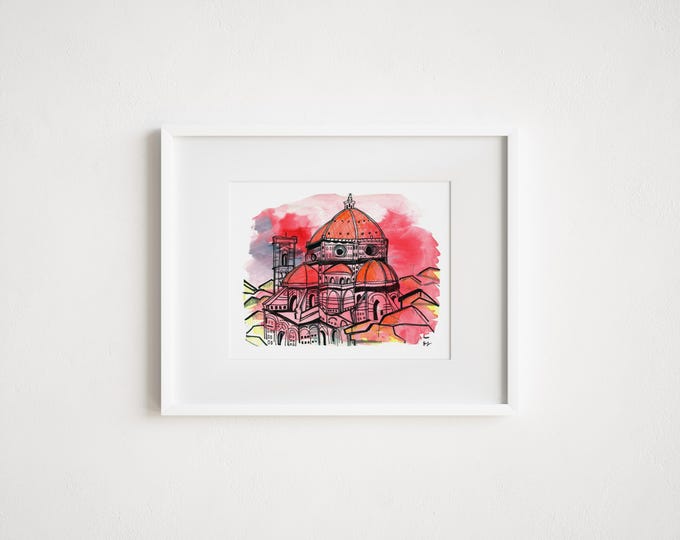 Florence Duomo Print: Italy Urban Sketching, Watercolor Illustration