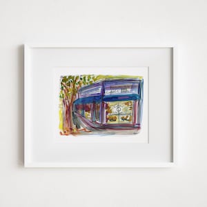 Kupels in Brookline MA Watercolor - Print and Framed - Painting Illustration New England City Boston Urban Sketch