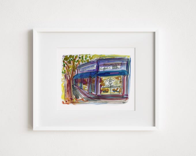 Kupel's Bagels Watercolor Print: Brookline MA, Boston Urban Sketch