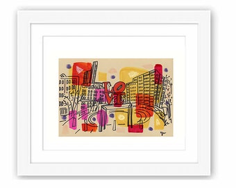 Love Statue in Philadelphia - Printed and Framed - Philly Watercolor Illustration Painting Urban Landscape