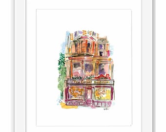 Corner Bookstore Manhattan - Print and Framed - Watercolor New York City Urban Sketch