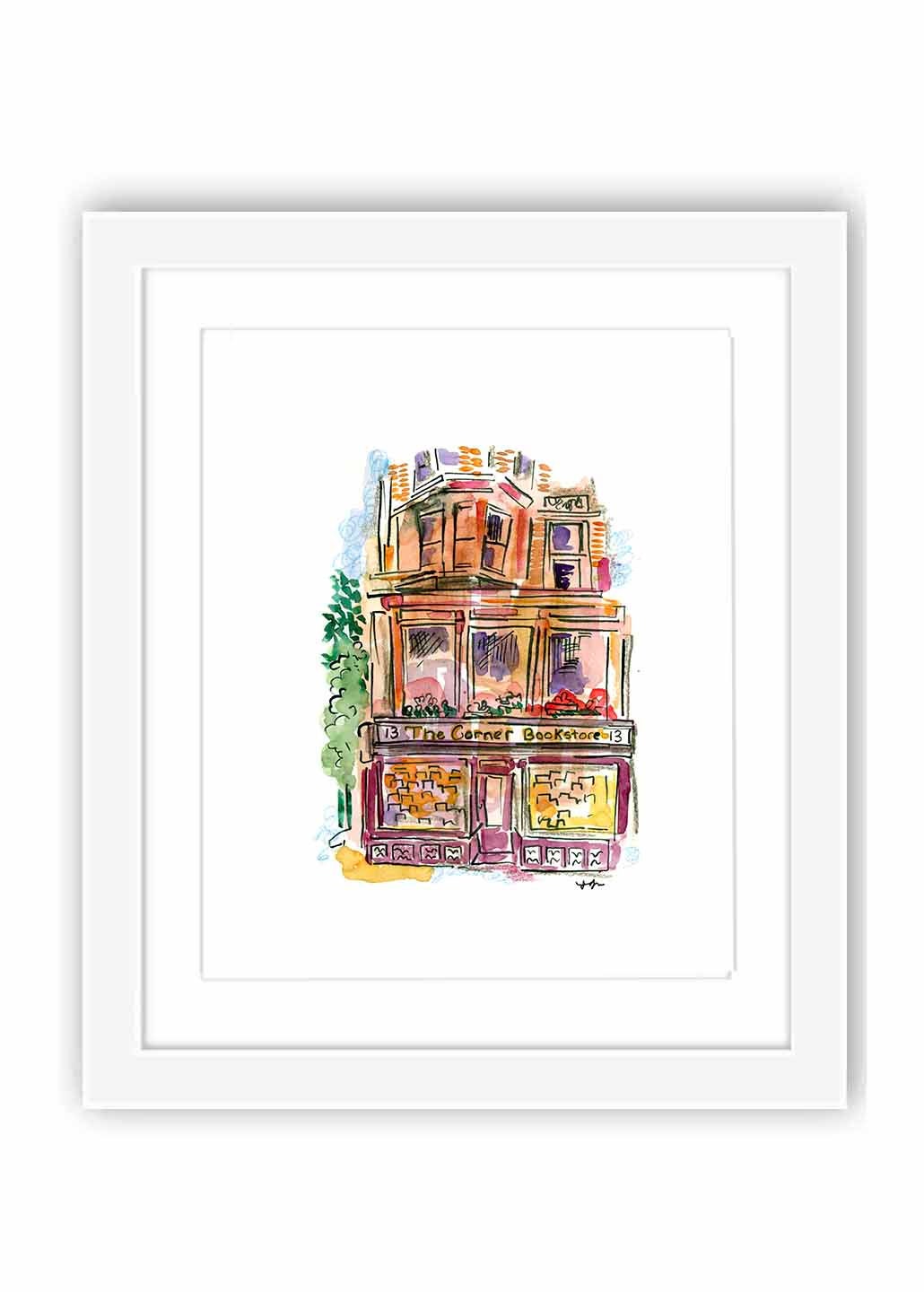 Corner Bookstore Manhattan - Print and Framed - Watercolor New York City Urban Sketch