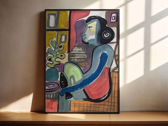 Original Painting on Paper - Holding a fish by an open window - Abstract Original Art Acrylic on Paper