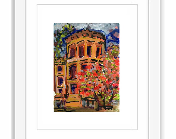 Park Slope Brownstone Print – Brooklyn Cherry Blossoms Painting