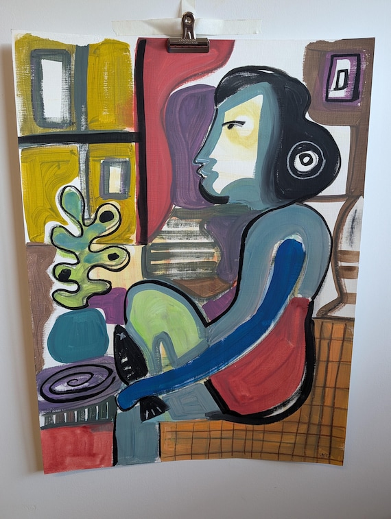 Woman Holding a Fish by the Open Window — Original Painting