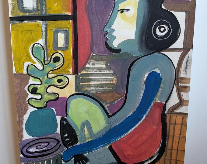 Woman Holding a Fish by the Open Window — Original Painting
