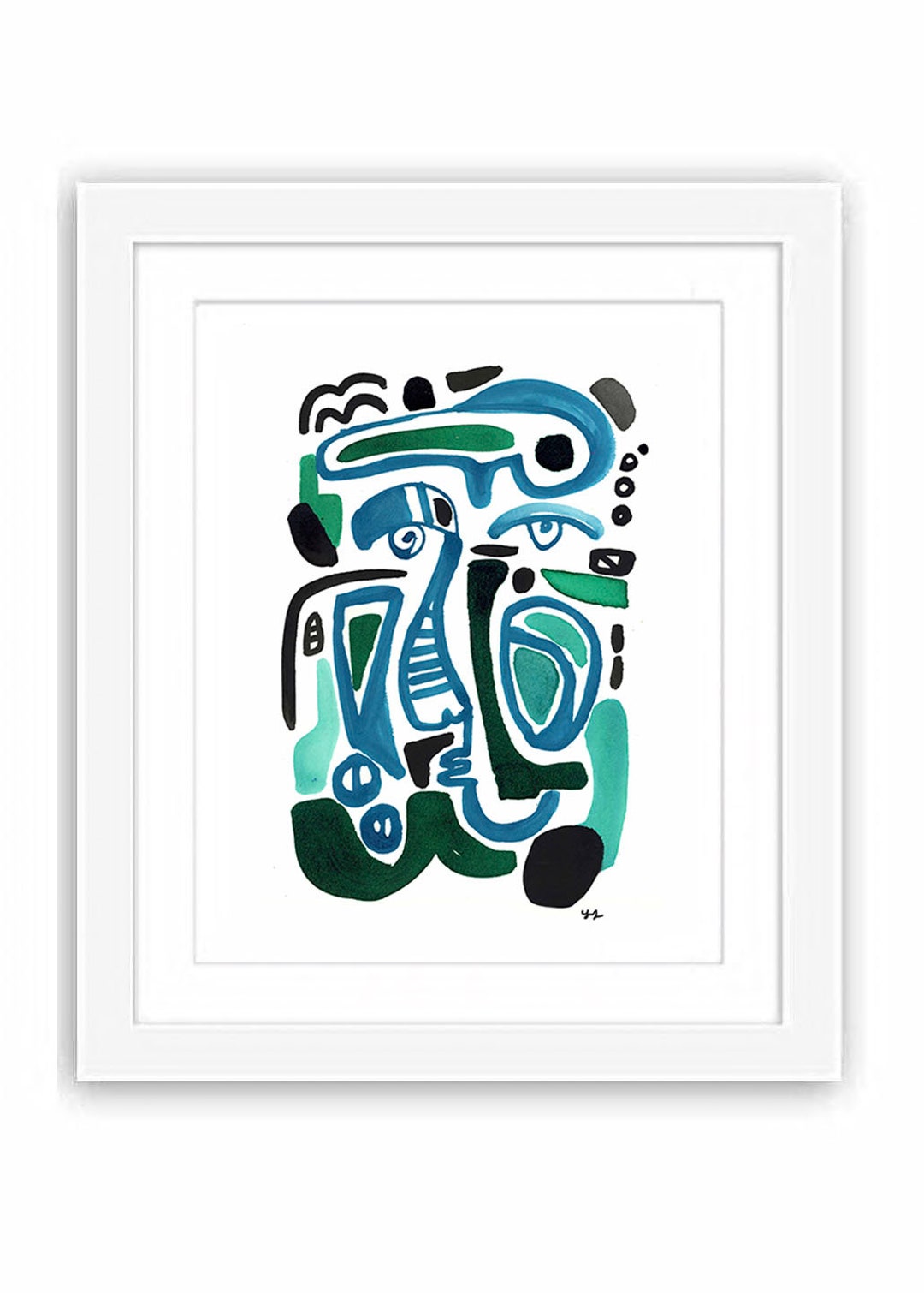 She Dreams in Blue and Green - Print and Framed - Abstract Illustration ...