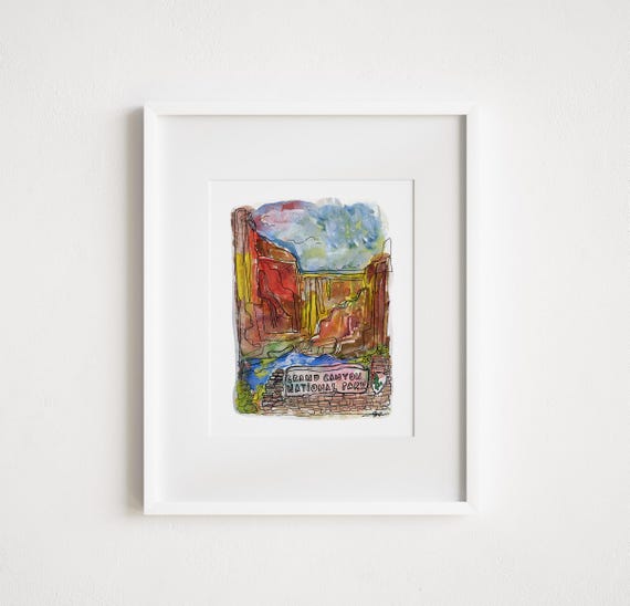 Print Grand Canyon National Park -  Mid Century Modern Art Prints Travel Wall Art Watercolor Painting