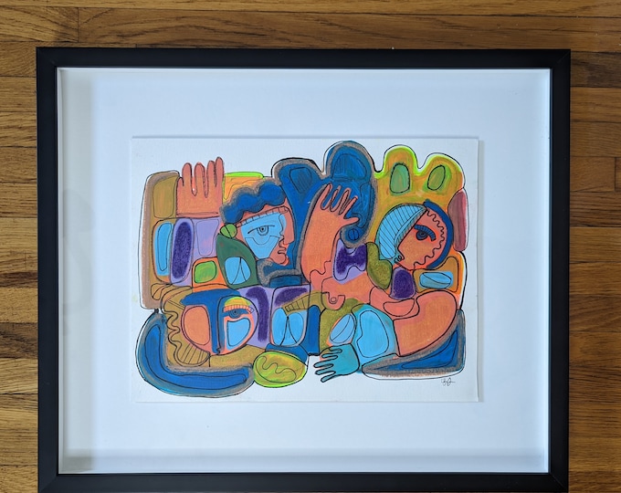 Framed Abstract Mixed Media Painting: The Reunion of the Three