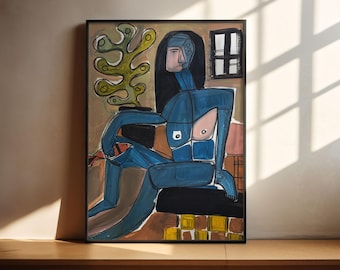 Abstract Figure Painting: "She Caught a Fish" - Original Acrylic Art