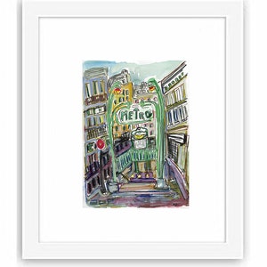 Paris Metro Station Print: Watercolor Urban Painting (Framed)