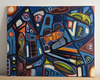 The City in Shapes, The City in Fish - Original Oil Painting on Canvas