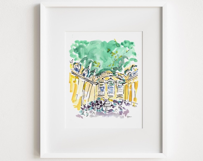 Grand Central Station Manhattan - Print and Framed - Watercolor New York City Urban Sketch