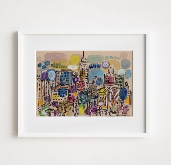 Flatiron District Looking North to Empire State Building - Print and Framed -  Manhattan Mixed Media Painting