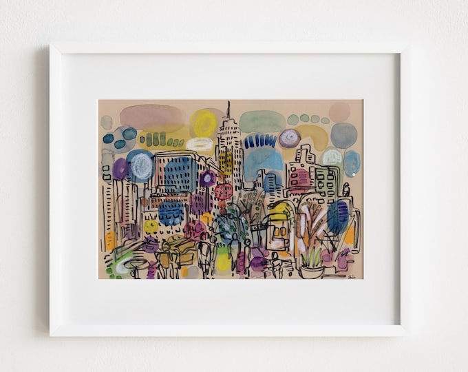 Flatiron District Looking North to Empire State Building - Print and Framed -  Manhattan Mixed Media Painting