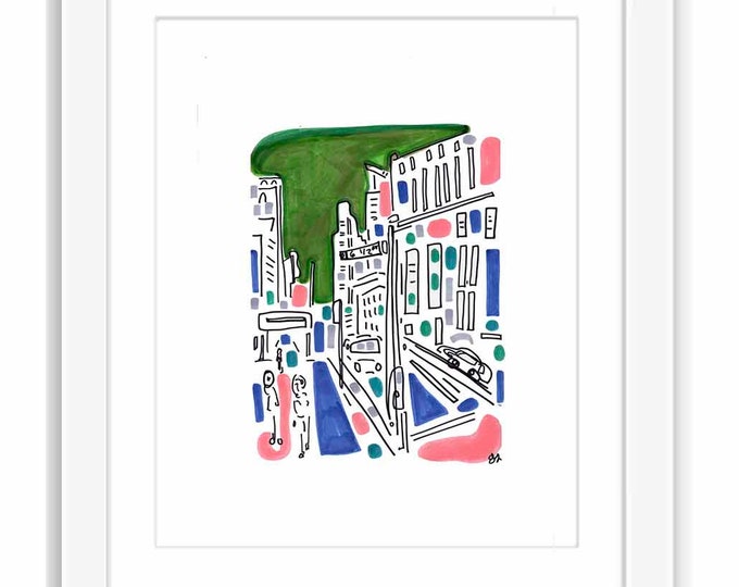 Midtown Manhattan Print: 6th Ave Watercolor Urban Sketch