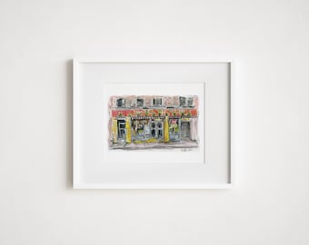 Print Nom Wah Tear Parlor Illustration, New York City, Chinatown, City Watercolor, Urban Sketching