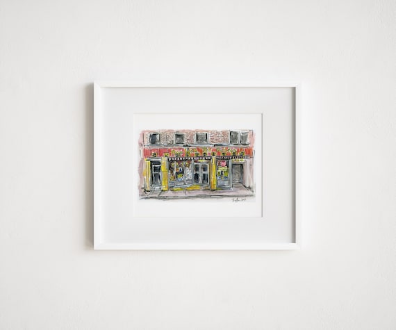 Print Nom Wah Tear Parlor Illustration, New York City, Chinatown, City Watercolor, Urban Sketching