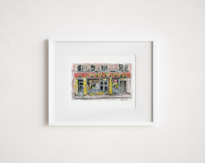 Print Nom Wah Tear Parlor Illustration, New York City, Chinatown, City Watercolor, Urban Sketching