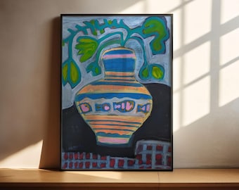 Original Painting- The Fish Vase- Abstract Original Art Acrylic and Oil Stick on Paper