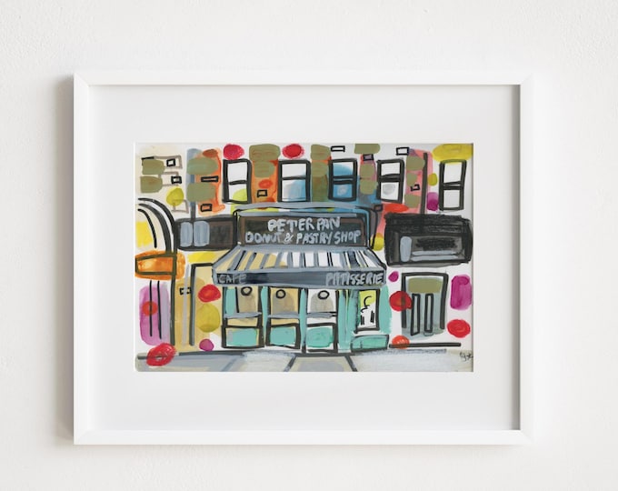 Peter Pan Donuts - Printed and Framed - Brooklyn New York City Mixed Media Watercolor