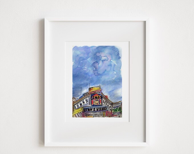 Geno's Cheesesteak Print: Philadelphia Watercolor Illustration