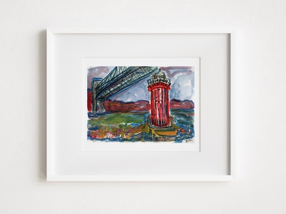 Little Red Lighthouse Watercolor Print: Washington Heights, NYC