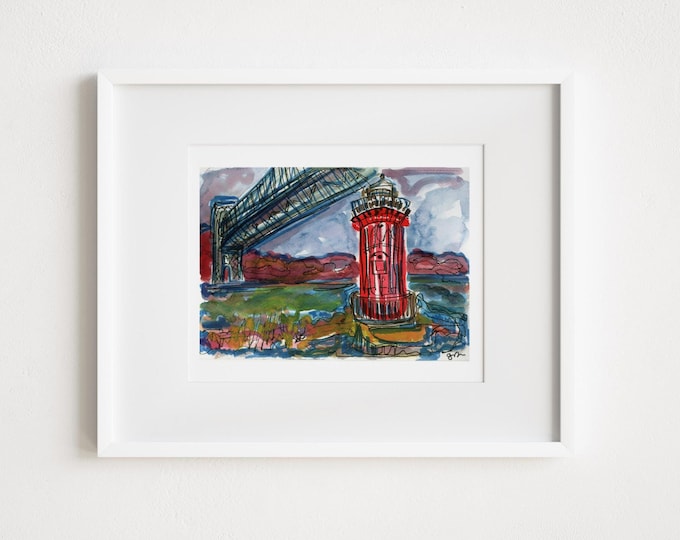 Little Red Lighthouse Watercolor Print: Washington Heights, NYC