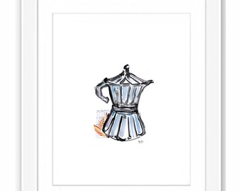 Print Moka Coffee Pot   - Kitchen Coffee Art Illustration