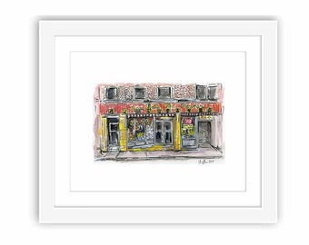Print Nom Wah Tear Parlor Illustration, New York City, Chinatown, City Watercolor, Urban Sketching