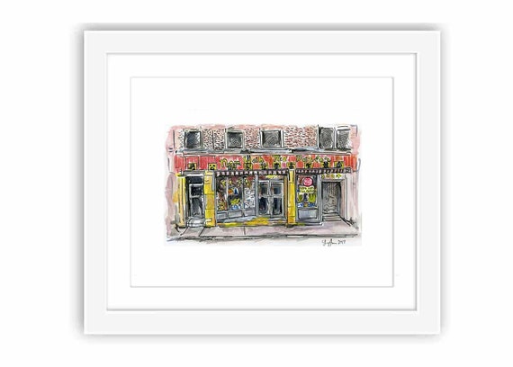 Print Nom Wah Tear Parlor Illustration, New York City, Chinatown, City Watercolor, Urban Sketching