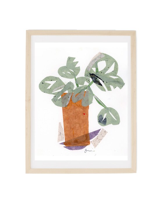 Monstera Plant Print: Abstract Collage Art