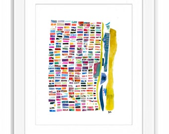 Upper East Side Map Collage - Print and Framed - New York City Abstract Illustration Cut Outs