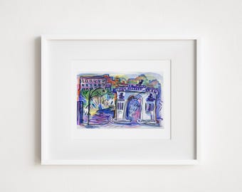 Grand Army Plaza in Prospect Heights - Print and Framed - Brooklyn Watercolor Illustration Manhattan