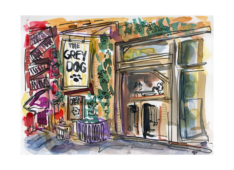 Print Grey Dog/'s West Village Watercolor Print Urban Sketch Painting