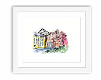 Print Providence Rhode Island Colonial Houses  - City New England Illustration Watercolor Painting