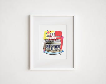 Allston MA Print: Old Twin Donuts Boston New England Urban Sketch